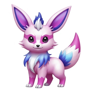 Shiny White with Violet and Indigo and pink-iridescent-gradients-colored markings Eevee-Liepard-Zangoose-Pokémon-Digimon-Fakémon-fusion-hybrid-creature sticker