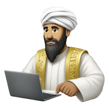 A caliph with turban writing in a laptop sticker