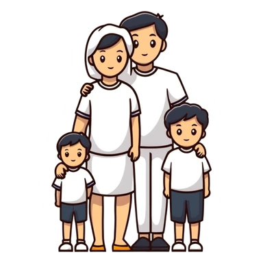family portrait with one mother, one father, two boys and one girl sticker