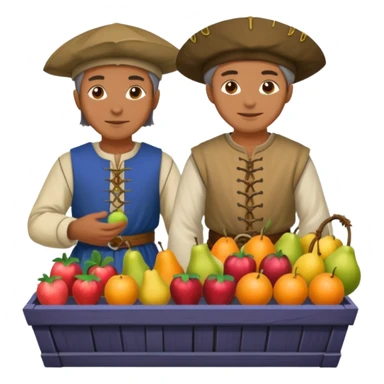 merchant in medieval time with fruit stand sticker