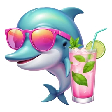 a dolphin with pink sunglasses and a mojito drink  sticker