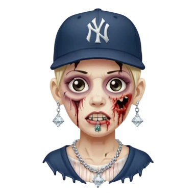 Zombie con aretes con una gorra new York yankee y una cadena de diamante sticker