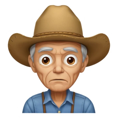 Really grumpy, skinny old man with a cow boy hat sticker