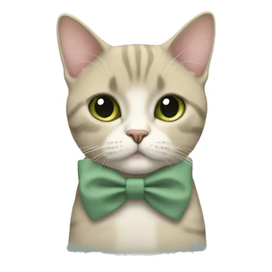 Aesthetic fat British short hair full body cat with sage green bow tie sticker
