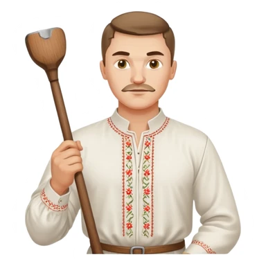 Ukrainian man wearing traditional white embroidered shirt (vyshyvanka) holding a hammer in one hand and a kitchen ladle in the other hand sticker