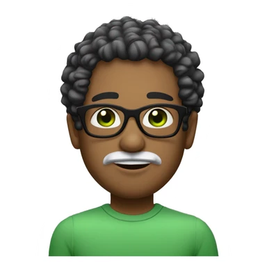Man with green eyes and black specs, white skin curly hair, small goate below the lips. Hair colour is dark brown, fade hairstyle - is designing sticker