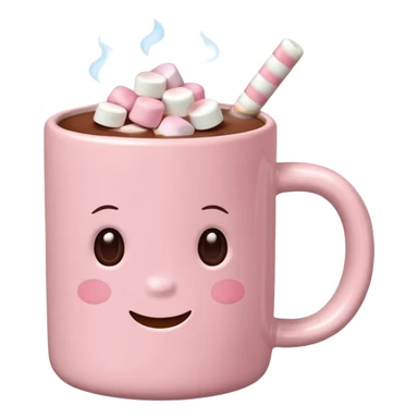light pink mug with hot chocolate and marshmallows sticker