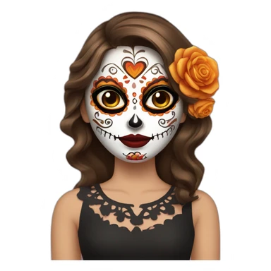 dia de los muertos girl happy Brown hair sticker
