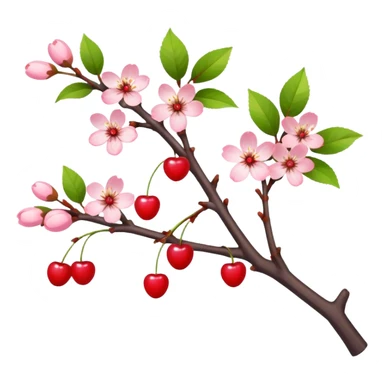 Cute Cherry blossom Cherries with pastel-colored leaves and white wood sticker