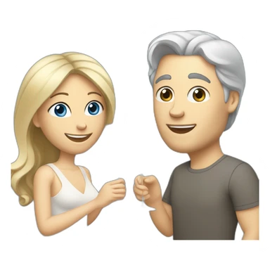 A white woman, she has brown eyes and blond medium long hair. A white man, he has blue eyes and grey hair. They toast to each other with a glass of white wine. sticker