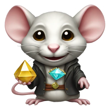 rat wearing a japanese goblin mask while holding a diamond sticker