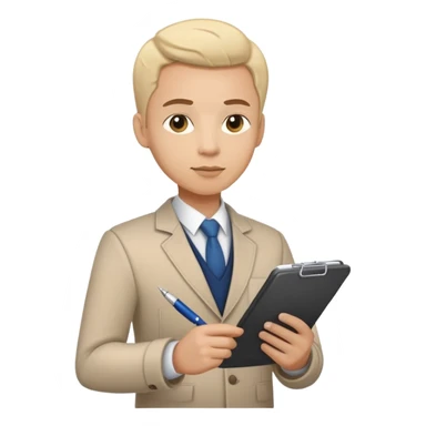 A person holding a checklist and pen is wearing smart casual clothing. The character is in a focused pose sticker