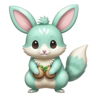Kawaii Shiny Colorful Pastel Minty Green Minccino-Furret-Emolga-Eevee-fusion Full Body sticker