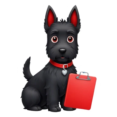 Black scottie dog holding red clipboard  sticker