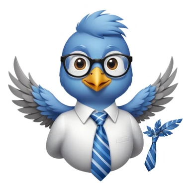 Color scheme:** Soft, calming colors like **blue, gray, and white** to match a trustworthy finance theme.  
- **Eyes:** Big, round, and bright with a **kind, intelligent expression**.  
- **Feathers:** Smooth and clean, with subtle gradient shades for a modern look.  
- **Accessories:**  
  - 🕶️ Small glasses → To represent wisdom.  
  - 💼 Tiny business tie → Adds a professional, finance-themed touch.  

### 💡 **Expression & Style:**  
- **Pose:**  
  - One wing raised → As if giving financial advice.  
  - Slight head tilt → Adds a friendly, curious personality.  
- **Emotion:**  
  - **Warm and approachable smile** → Makes the mascot feel trustworthy.  
  - **Curious, yet confident look** → Shows financial expertise.  sticker