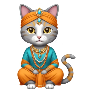 grey cat wearing indian clothes sticker
