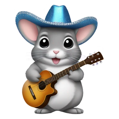 Chinchilla wearing a sparkly cowboy hat holding a mini guitar sticker