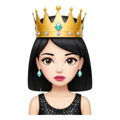 Chica con pelo negro y labios gruesos maquillada hermosa con una corona de brillos y un top negro moderno  sticker