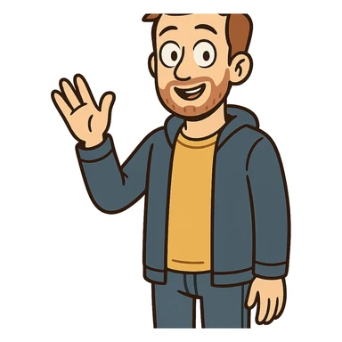 Corentin Carlier in flat toon style, casual clothes, waving sticker
