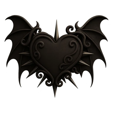 Add gothic bat wings to the black gothic heart with metallic spikes in velvet 3D style, no background. The style is velvet 3D but fallback to general editor as velvet 3D style does not support editing. sticker