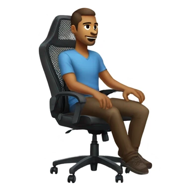 Man sitting in mesh gaming chair with gaming setup sticker