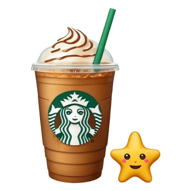 Starbucks summer with cup of iced coffee, sun, beach vibes, cheerful emoji style sticker