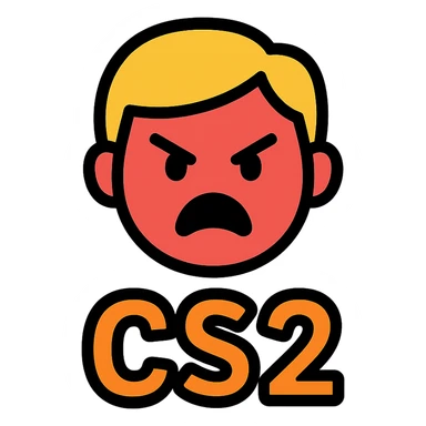 CS2 rage, stylized angry gamer face, bold and simple sticker