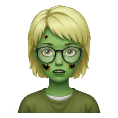 a green girl masc zombie with glasses and short blonde hair like a mullet sticker
