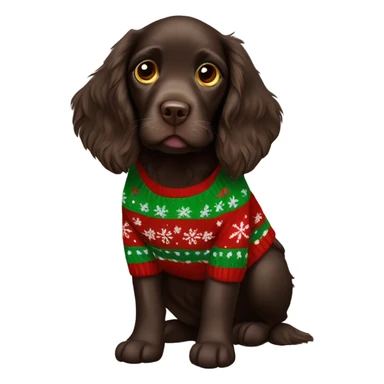 Boykin spaniel puppy wearing Christmas sweater  sticker