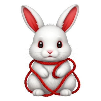 White realistic bunny with red rope tangled around sticker