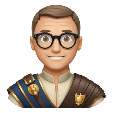 James Bond, wearing gladiator cloth, big round glassed sticker