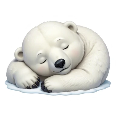 Meme-Worthy cute Sleeping Polar Bear Portrait Emoji, Head resting peacefully with a contented smile, showcasing a luxuriously soft snowy coat and eyes closed in serene slumber, Simplified yet hilariously adorable features, highly detailed, glowing with a soft, drowsy polar light, high shine, relaxed and utterly lovable, stylized with an air of playful laziness, bright and heartwarming, soft glowing outline, capturing the essence of a sleeping polar guardian that feels destined to become the next viral sensation of adorable rest! sticker