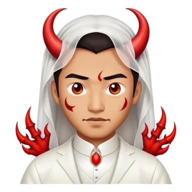 an asian male bride with the face of devil in wedding dress sticker