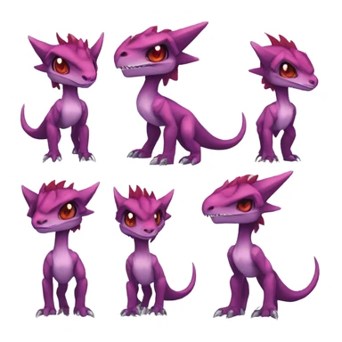 Chibi-Anthro Mauve-maroon-red-violet-colored edgy anthro-genesect-velociraptor-scalie-sona-Fakémon-hybrid with a mane on head and back and horns full body sticker
