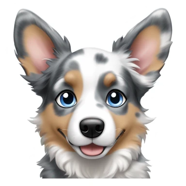 blue merle corgi and Australian shepherd puppy with blue eyes and pointy ears sticker