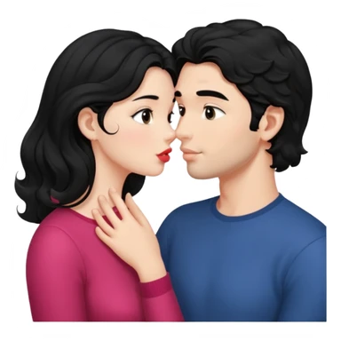 a handsome man with black short wavy hair, no beard tries to kiss a cute woman who has long~~ black hair sticker