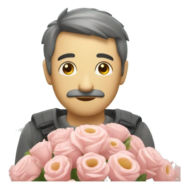 Monsieur triste avec un bouquet de fleurs dans les mains sticker