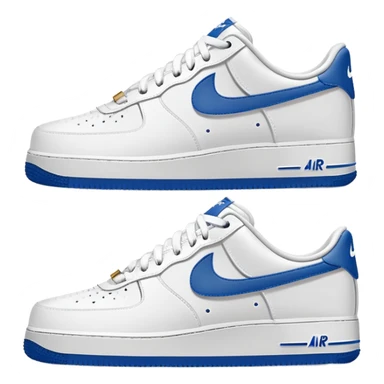 Pair of white Nike Air Force 1 sneakers, one showing the side profile and one showing the front sticker