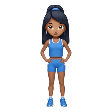 a pretty bratz tan girl who is skinny, hair color is black. wearing blue gym clothes.  sticker
