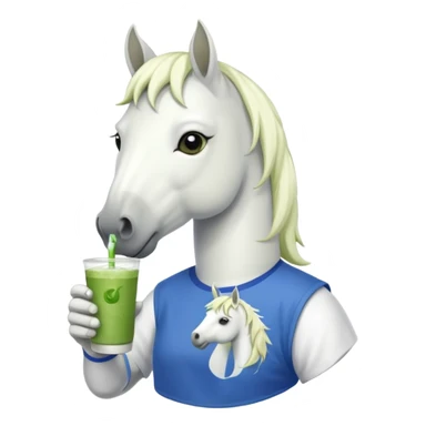  white horse with tshirt character holding matcha drink sticker