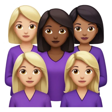 Group of reproductive age women 25-50 of all races with light, medium, dark and very dark skin tones. Blond, brown, black hair color with various purple blouses and shirtys. 10 per image sticker