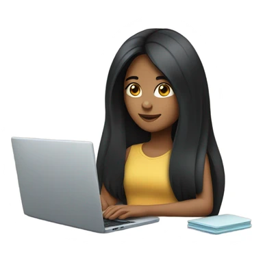 a girl with long black hair working at a laptop computer sticker