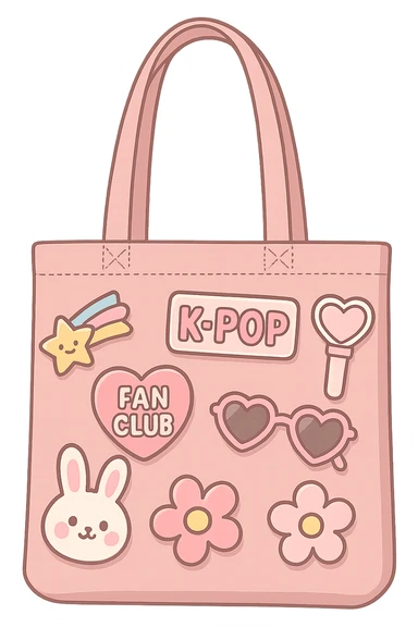 pink kpop fan club tote bag with cute and trendy pins sticker