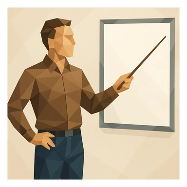 man pointing with a stick at the white board in polygonal style sticker