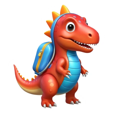 cute toy-like rocket-propelled dinosaur, rounded shapes, glossy texture, colorful rocket backpack, happy expression, 3D cartoon, mobile game icon style, clean background, no text, no watermark
 sticker