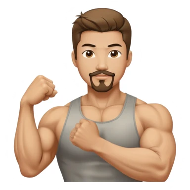 Korean male with goatee and flexing sticker