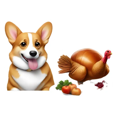 A corgi and a turkey sitting at a fancy table sticker