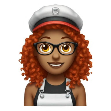 Female barista with red curly hair and glasses and a visor and two nose rings and lip piercing  sticker