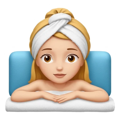 spa A contented and relaxed girl with a towel on her head in a white robe lies on a couch. The icon displays the couch and the girl in full three-quarter view. sticker