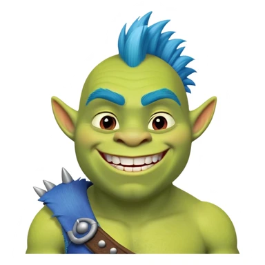 Shrek with a blue mohawk smiles a toothless smile sticker